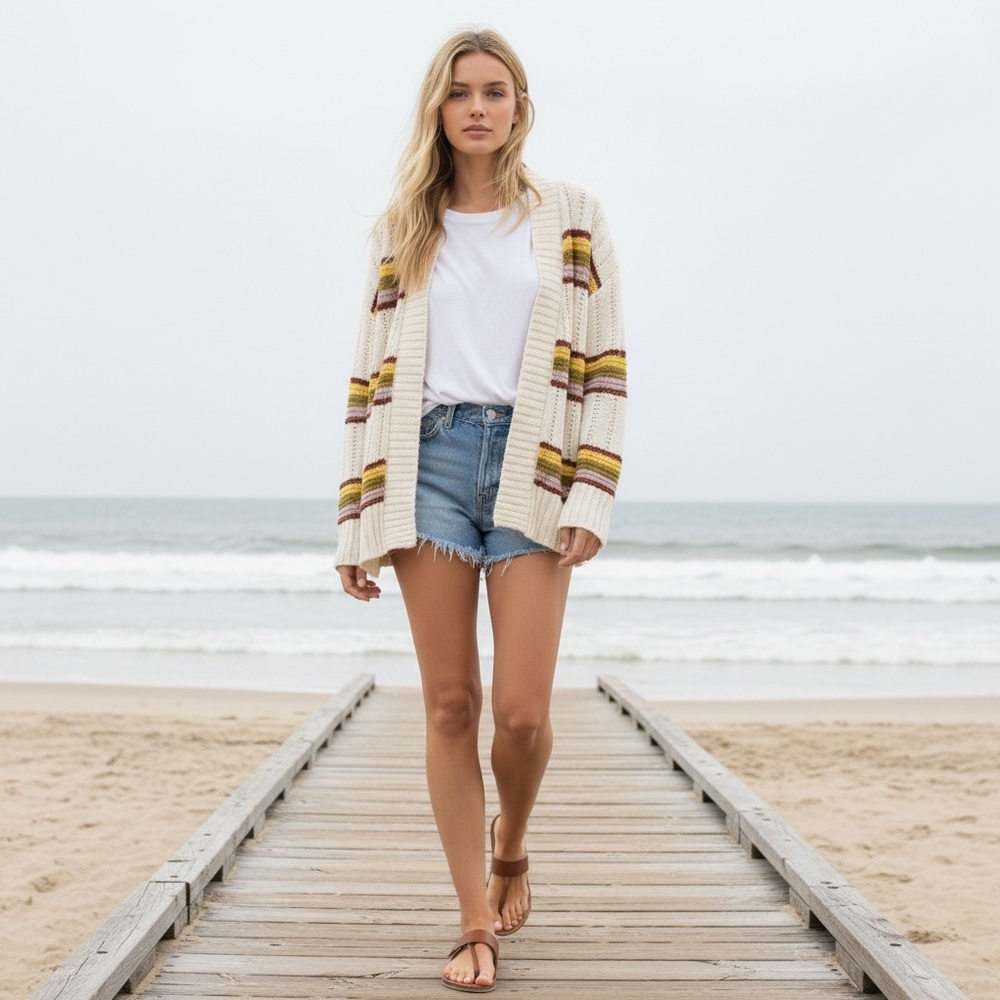 Madewell Striped Diaz Open Cardigan Sweater Cozy Boho Layer